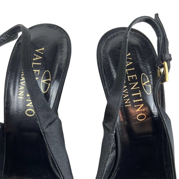 VALENTINO Garavani Candy Black Satin Bow Peep Toe Slingback Pumps - IT 39/US 9 - Picture 5 of 10